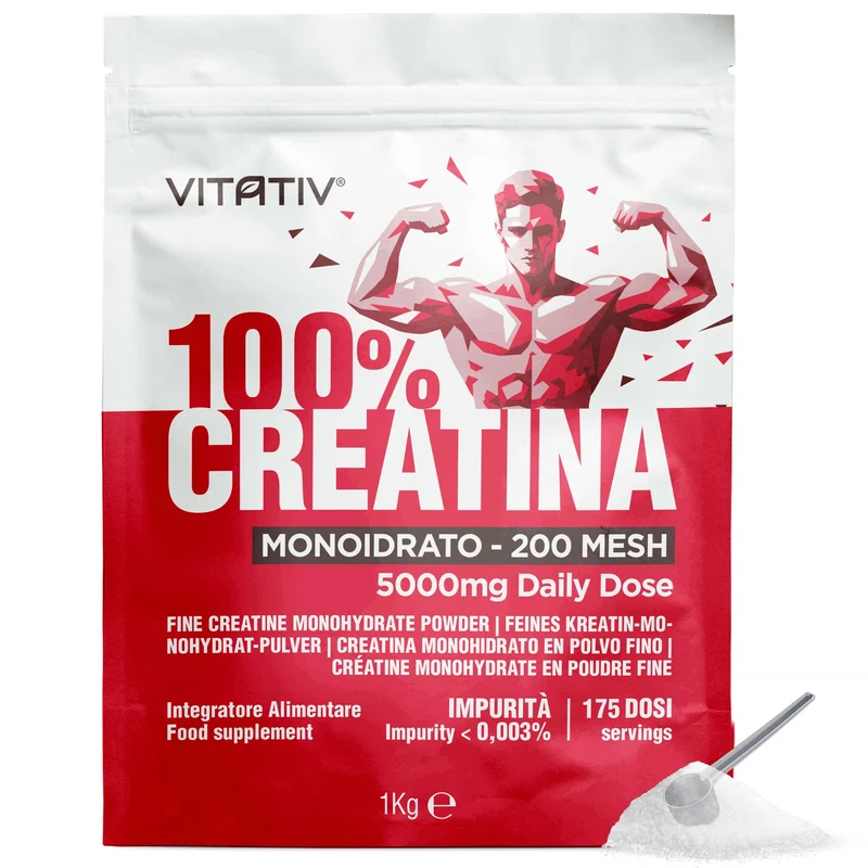 Creatina Monoidrato Micronizzata 200 Mesh in Polvere Pura, 1 kg