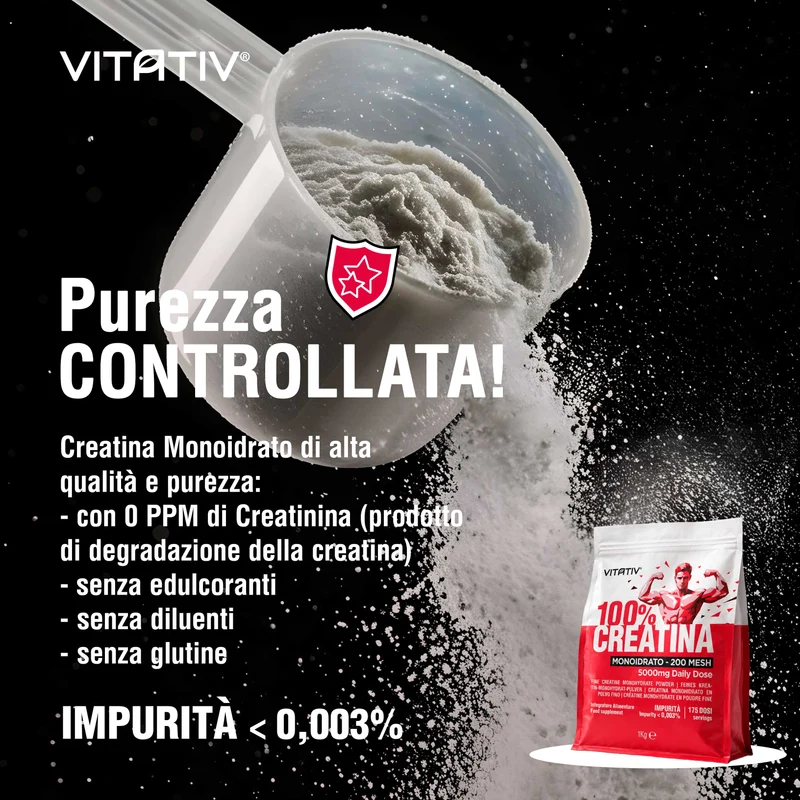 Creatina Monoidrato Micronizzata 200 Mesh in Polvere Pura, 1 kg