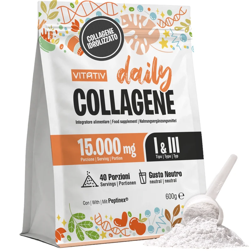 Collagene Bovino Idrolizzato in Polvere 600 g, Peptidi Tipo I e III