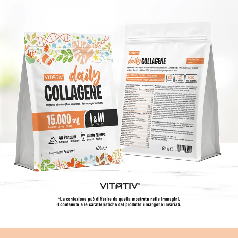 Collagene Bovino Idrolizzato in Polvere 600 g, Peptidi Tipo I e III