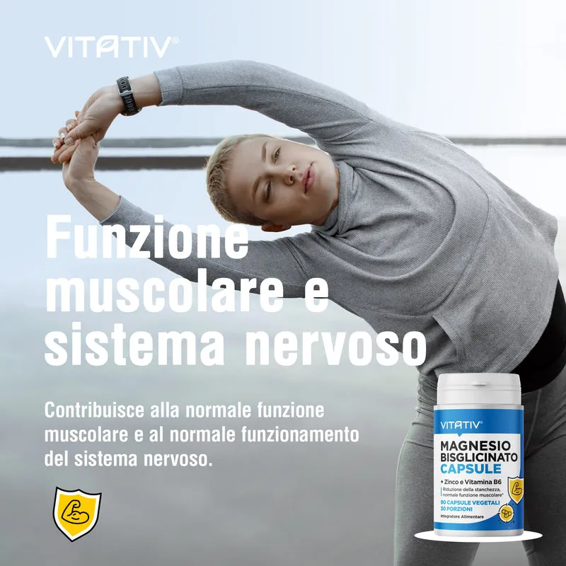 Magnesio Bisglicinato Chelato con Zinco e Vitamina B6, 90 Capsule
