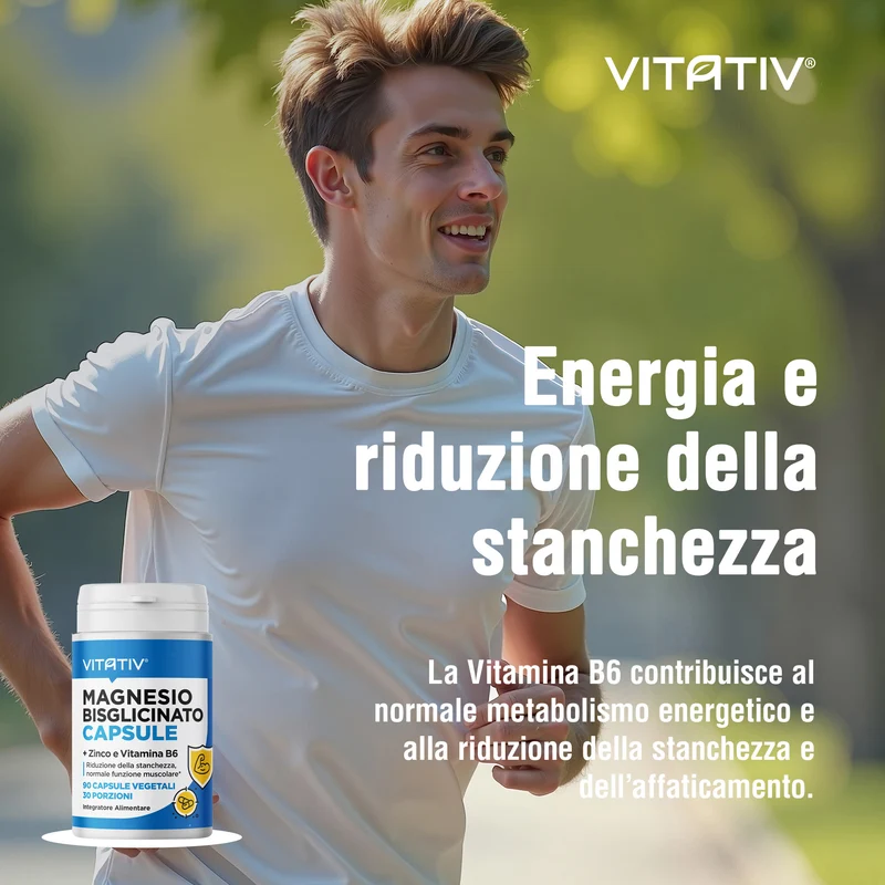 Magnesio Bisglicinato Chelato con Zinco e Vitamina B6, 90 Capsule