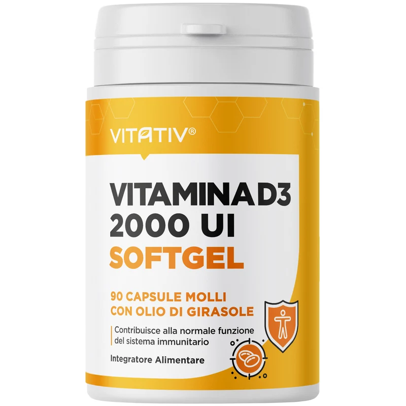 Vitamina D3 2000 UI 50 mcg, Softgel Mini con Olio di Girasole