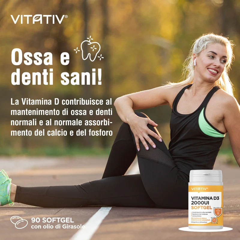 Vitamina D3 2000 UI 50 mcg, Softgel Mini con Olio di Girasole