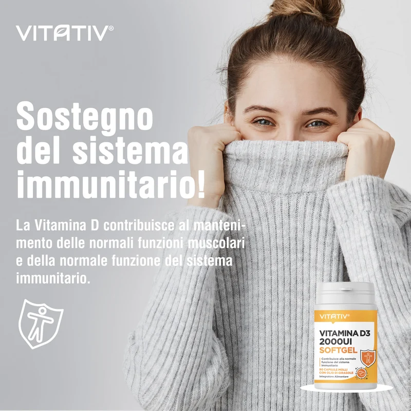 Vitamina D3 2000 UI 50 mcg, Softgel Mini con Olio di Girasole
