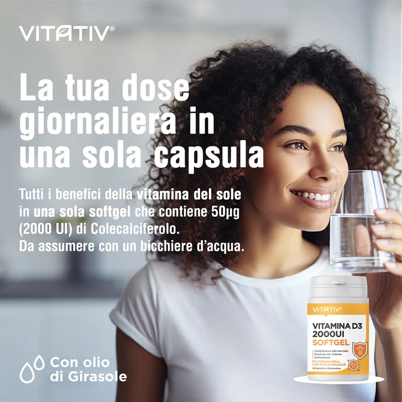 Vitamina D3 2000 UI 50 mcg, Softgel Mini con Olio di Girasole