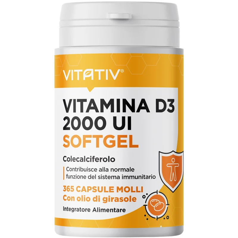Vitamina D3 2000 UI 50 mcg, Softgel Mini con Olio di Girasole