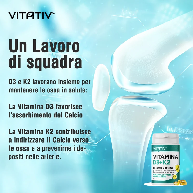 Vitamina D3 2000 UI + K2 MK7 All-Trans 120 µg, 90 Softgel