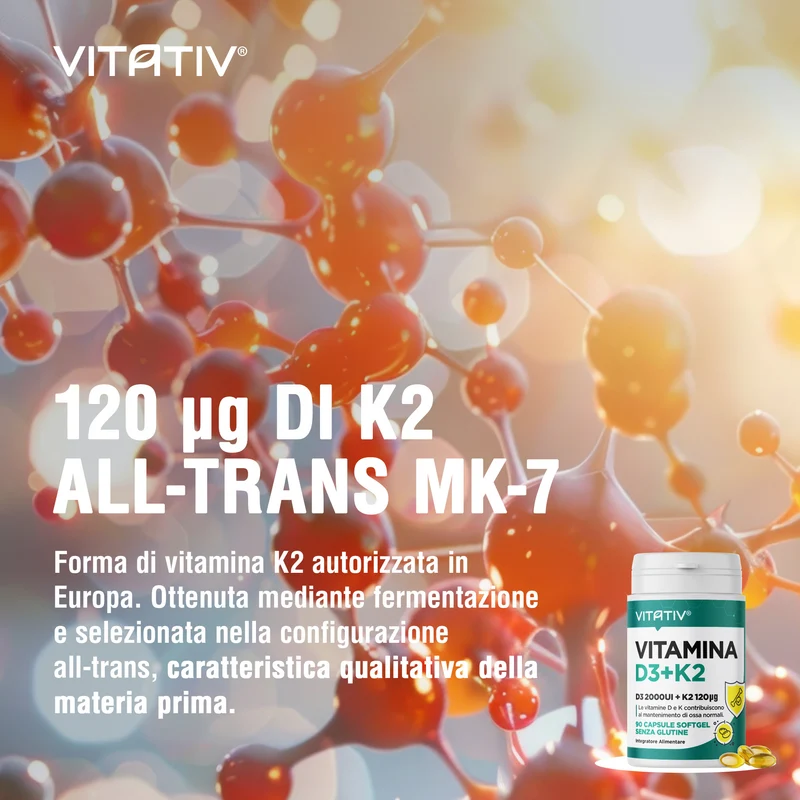 Vitamina D3 2000 UI + K2 MK7 All-Trans 120 µg, 90 Softgel