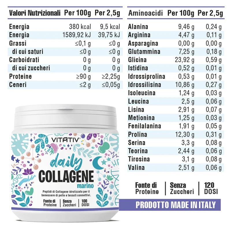 Collagene Marino Idrolizzato Tipo I in Polvere, 250 g, 100 Dosi