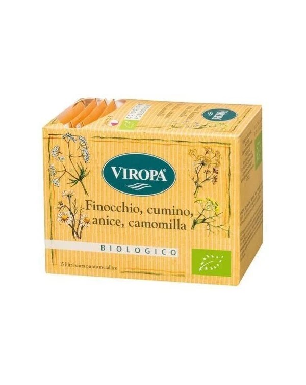 Infuso Finocchio, Anice, Cumino, Camomilla Bio 15 Filtri Viropa