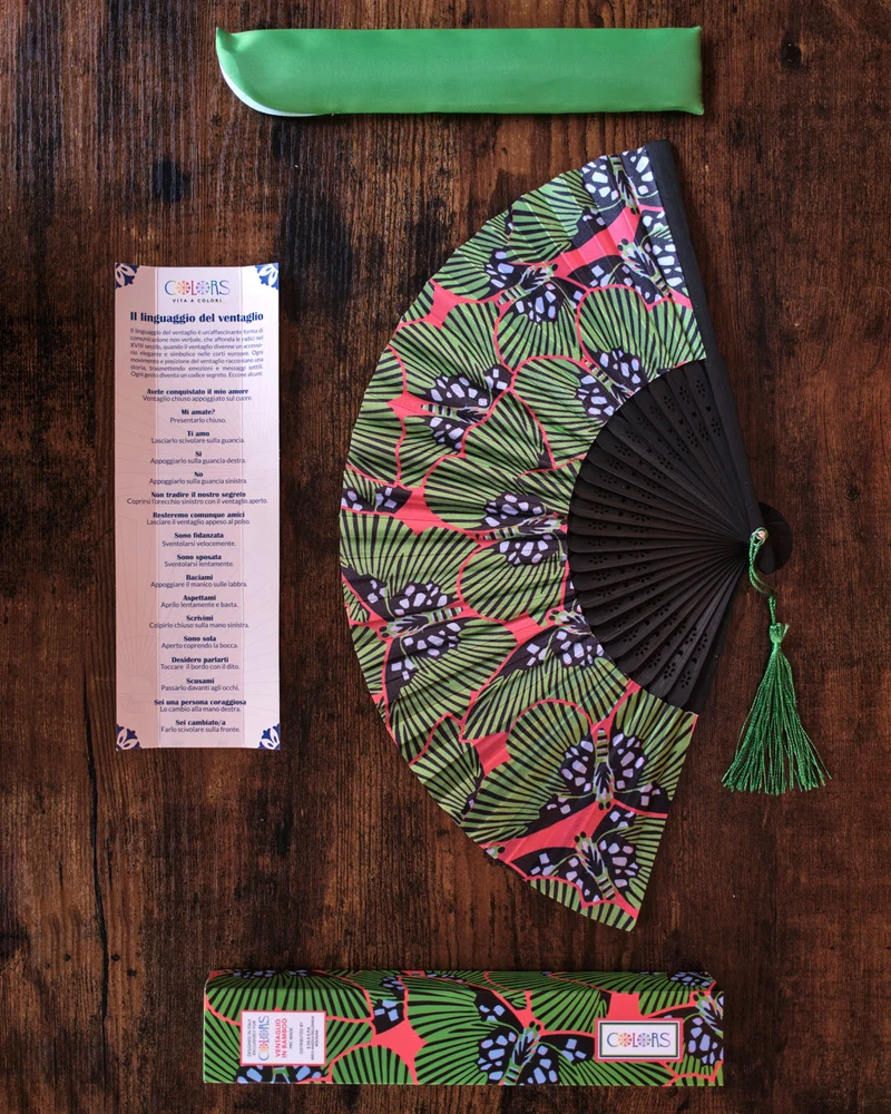 Ventaglio in Bamboo Air Butterflies Green Colors