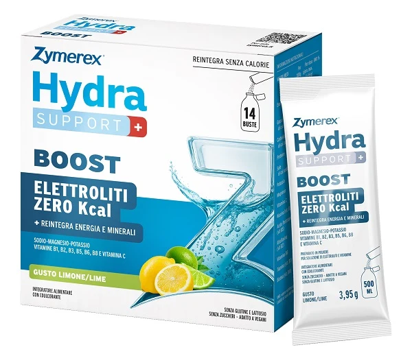 ZYMEREX HYDRASUPPORT+ BOOST 14 BUSTE DA 3,95 G GUSTO LIMONE/LIME CON EDULCORANTI SENZA ZUCCHERI SENZA GLUTINE SENZA LATTOSIO