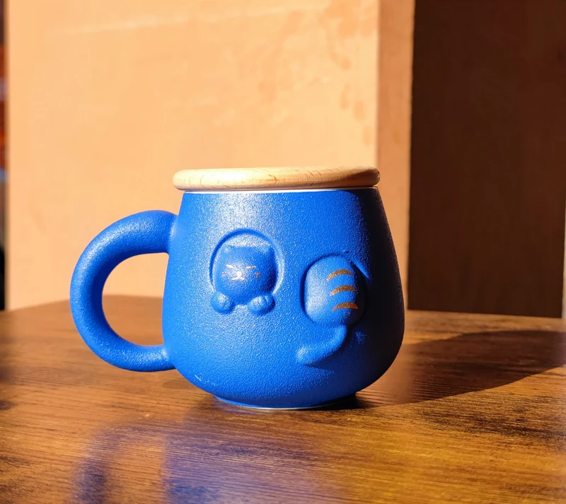Tazza in Ceramica con Coperchio in Legno - Hidden Cat Blu Himalaya