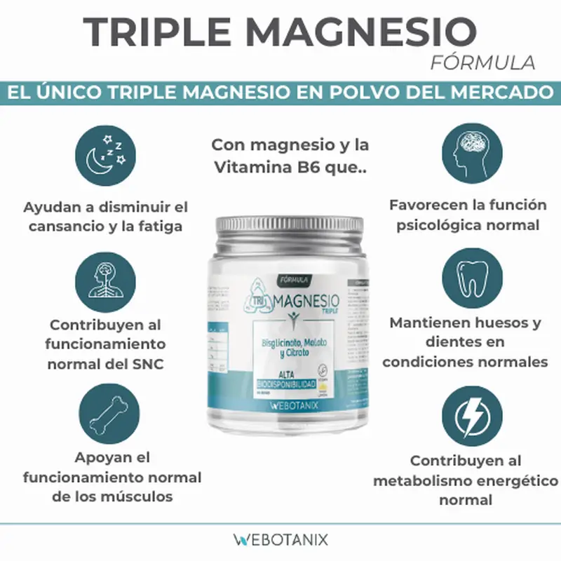 Webotanix Triple Magnesio Fórmula Polvo, 128 g