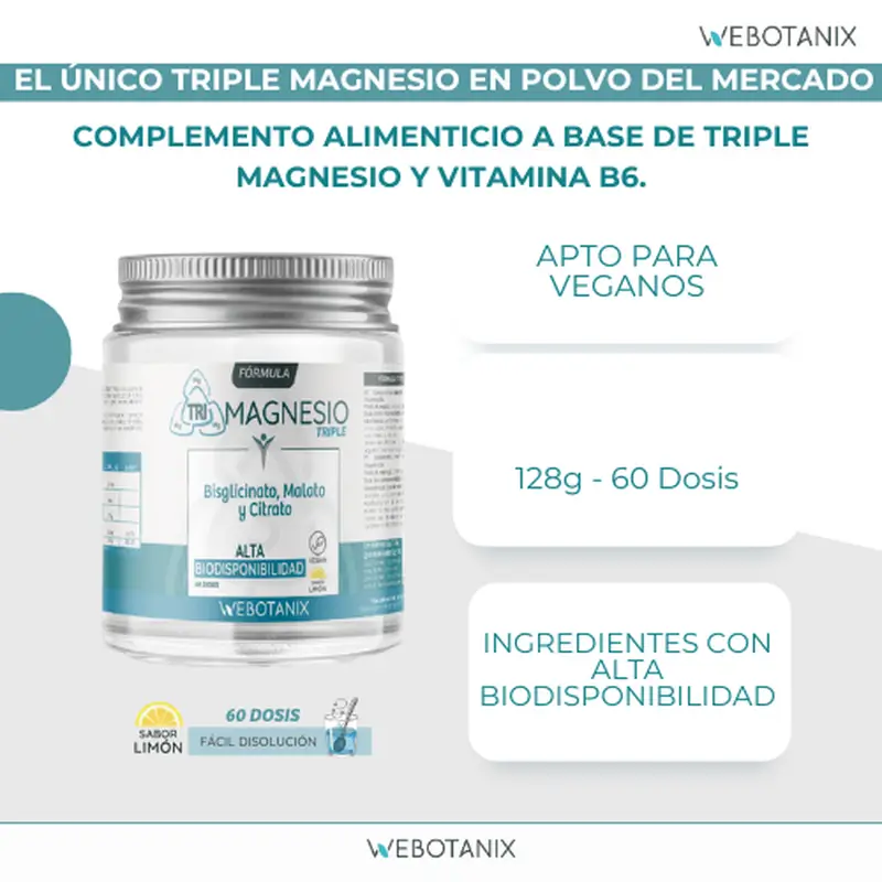Webotanix Triple Magnesio Fórmula Polvo, 128 g