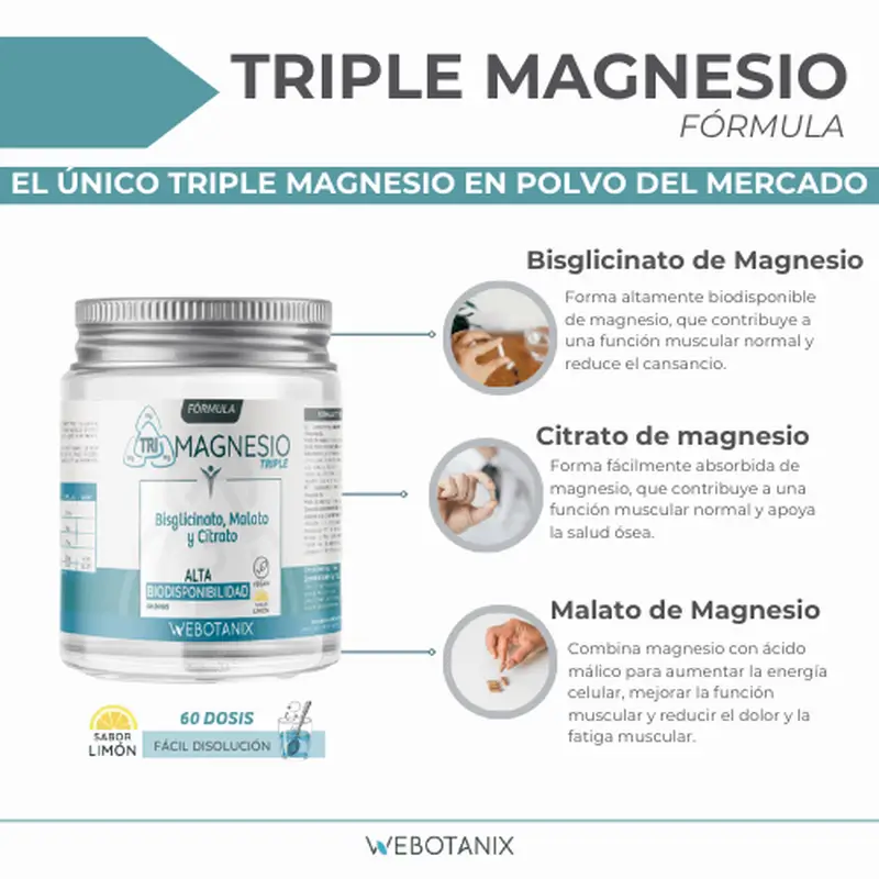 Webotanix Triple Magnesio Fórmula Polvo, 128 g
