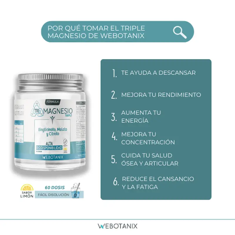 Webotanix Triple Magnesio Fórmula Polvo, 128 g