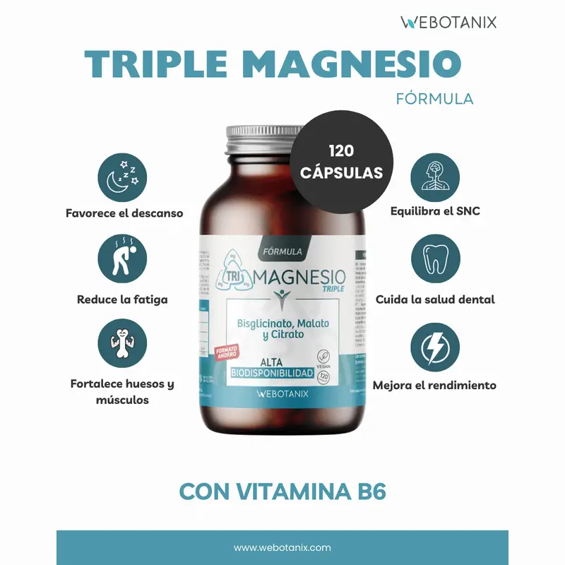 Webotanix Triple Magnesio Fórmula Familiar, 120 cápsulas