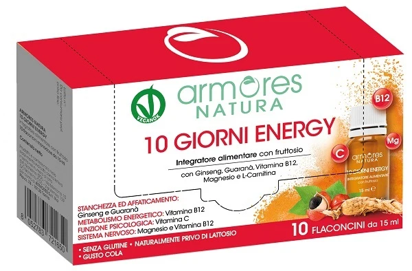 ARMORES NATURA 10 GIORNI ENERGY 10 FLACONCINI DA 15 ML GUSTO COLA SENZA GLUTINE NATURALMENTE PRIVO DI LATTOSIO