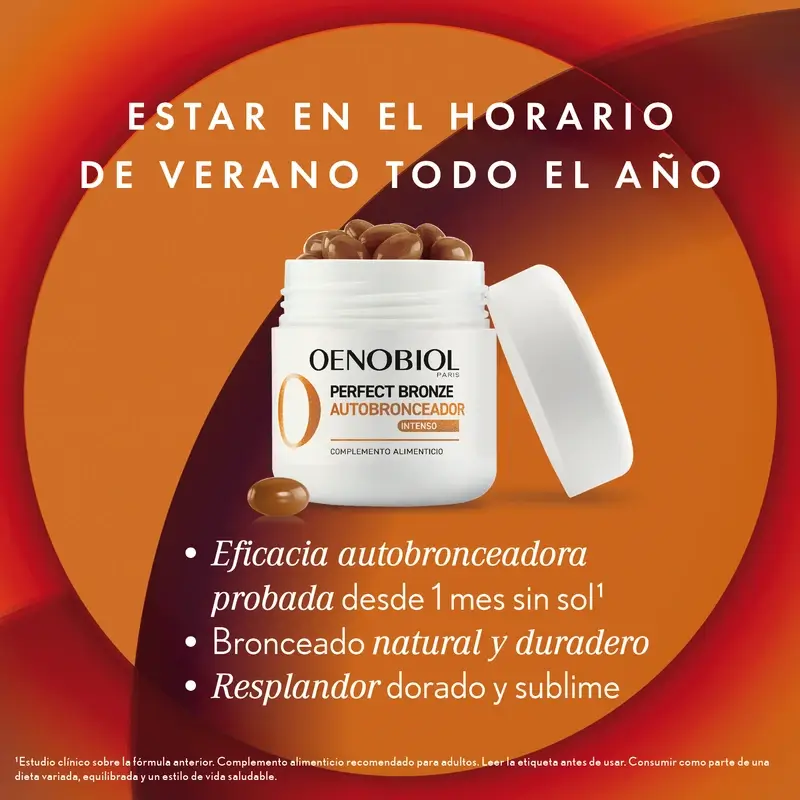 Oenobiol Perfect Bronze Autobronceador Brillo Dorado, 30 caps