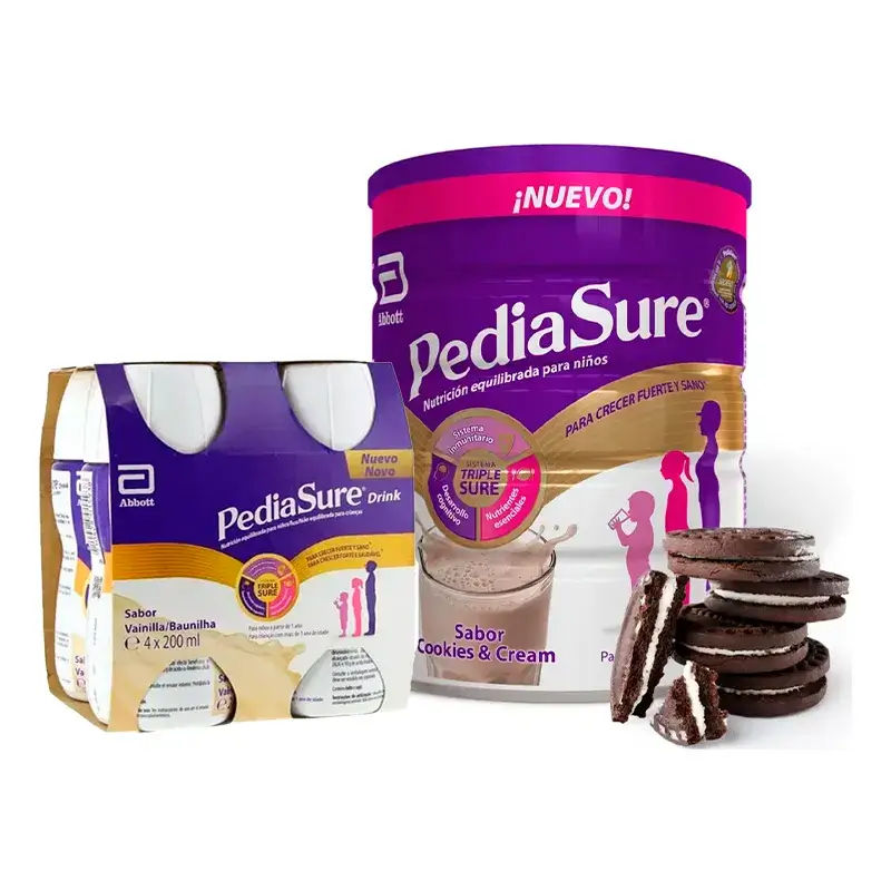 Pediasure Cookies & Cream + Drink Chocolate Niños, 850 gr + 4 Botellas Vainilla x 220 ml