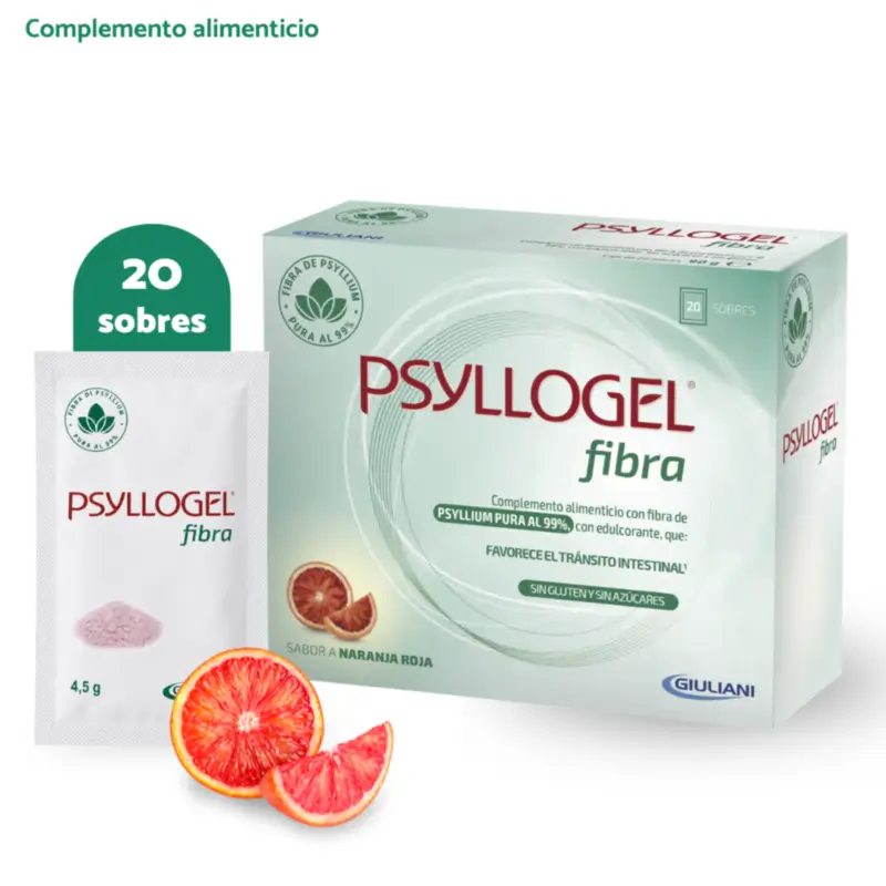 Psyllogel Fibra Sabor Naranja Roja, 20 Sobres