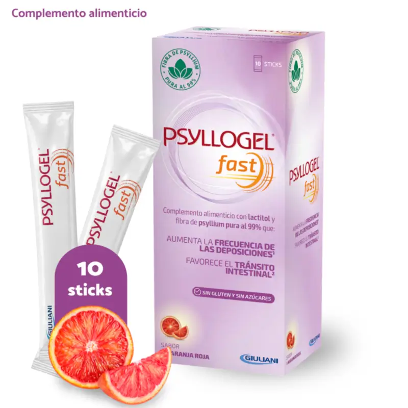 Psyllogel Fast 14,7 G Sabor Naranja Roja, 10 Sticks