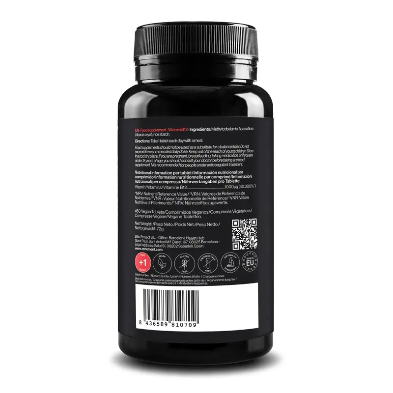 Zenement Vitamina B12 1000Mcg, 450 comprimidos veganos