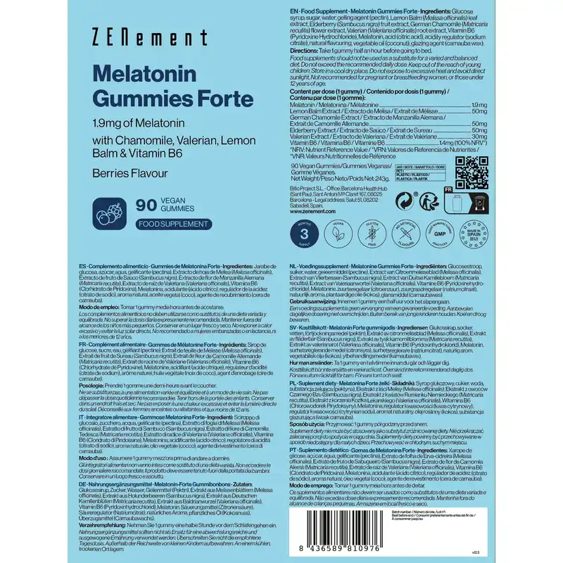 Zenement Gummies De Melatonina Forte, 90 gominolas veganas