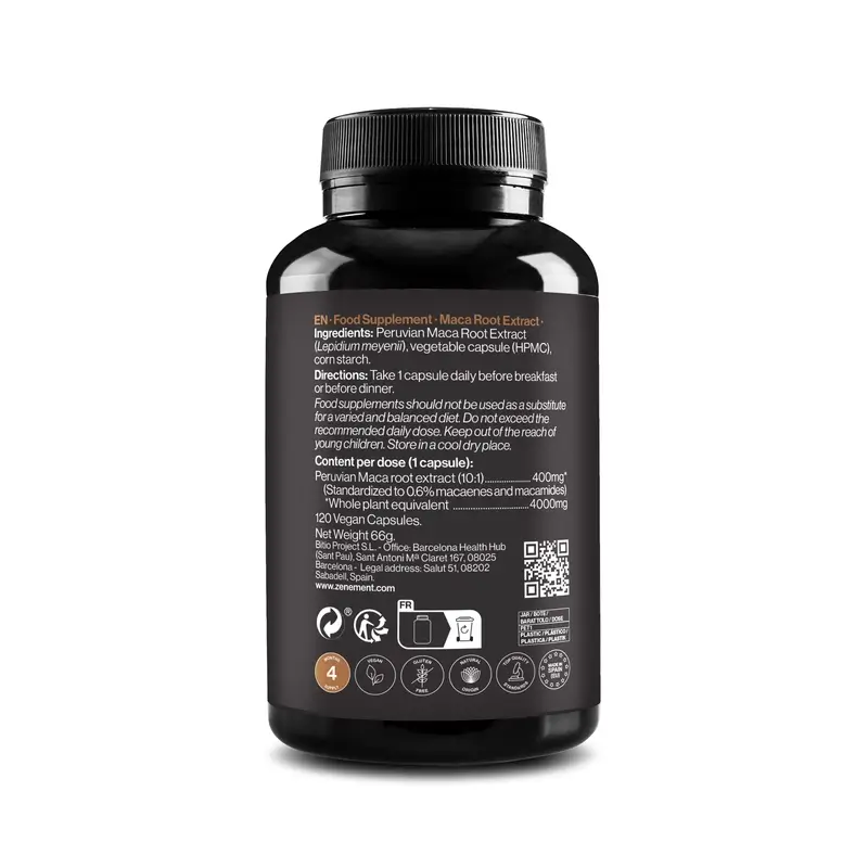 Zenement Extracto De Raíz De Maca, 120 cápsulas veganas