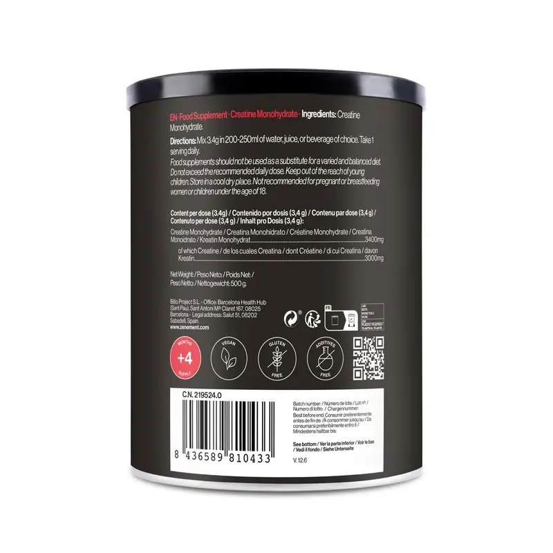 Zenement Creatina Monohidrato, Micronizada, Sin Sabor, 500 g