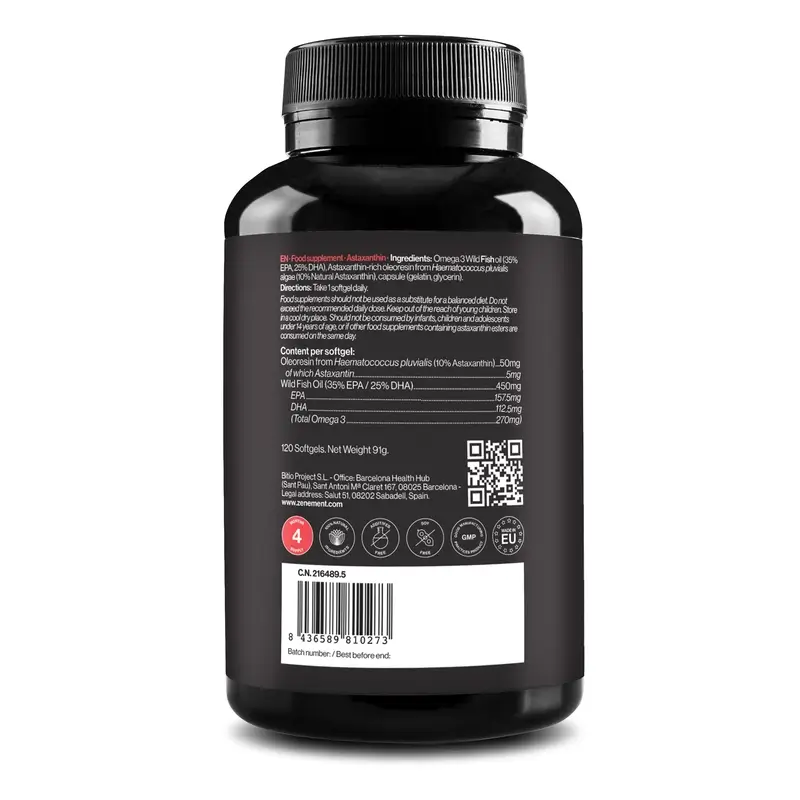 Zenement Astaxantina, 8 Mg, Con Omega-3, 120 cápsulas blandas