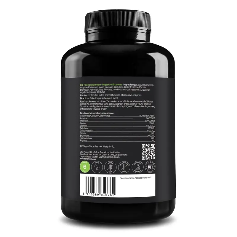 Zenement Digestive Enzymes, 180 vegan capsules