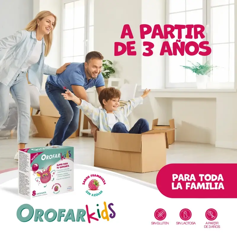 Orofar Kids Piruletas Para Picor De Garganta Sabor Frambuesa Sin Azúcar , 8 piruletas