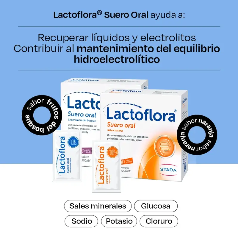 Lactoflora Suero Oral Con Probióticos, Prebióticos Y Sales Minerales Sabor Naranja , 6 Sobres
