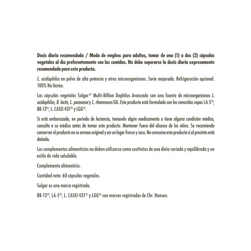 Solgar Advanced Multi-Billion Dophilus, 60 cápsulas vegetales