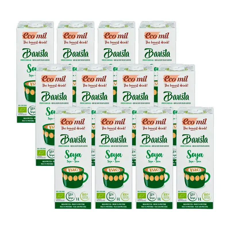 Ecomil Bebidas Vegetales Soja Barista Ecológica, Pack 12 x 1 litro