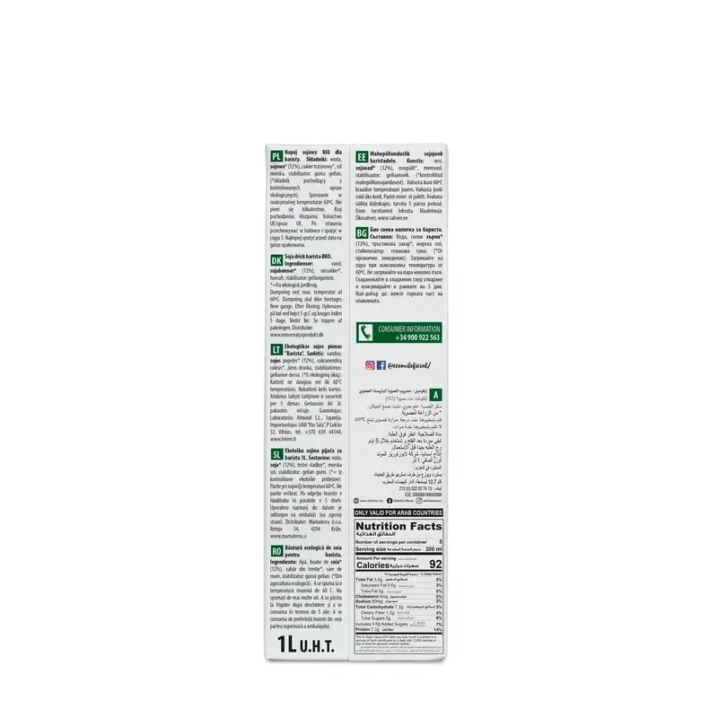 Ecomil Bebidas Vegetales Soja Barista Ecológica, 1 litro