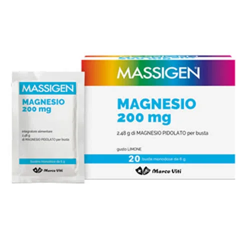MASSIGEN MAGNESIO 20 BUSTINE DA 6 G GUSTO LIMONE SENZA GLUTINE SENZA LATTOSIO CON ZUCCHERO ED EDULCORANTE