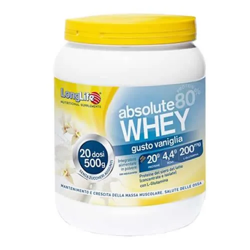 LONGLIFE ABSOLUTE WHEY VANIGLIA 500 G CON EDULCORANTE SENZA GLUTINE