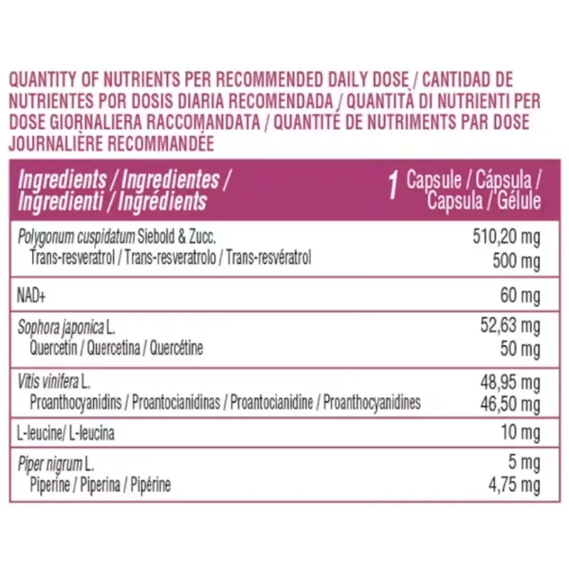 Nutralie Trans Resveratrol Y Nad+ Complex Con Quercetina + Piperina, 60 cápsulas