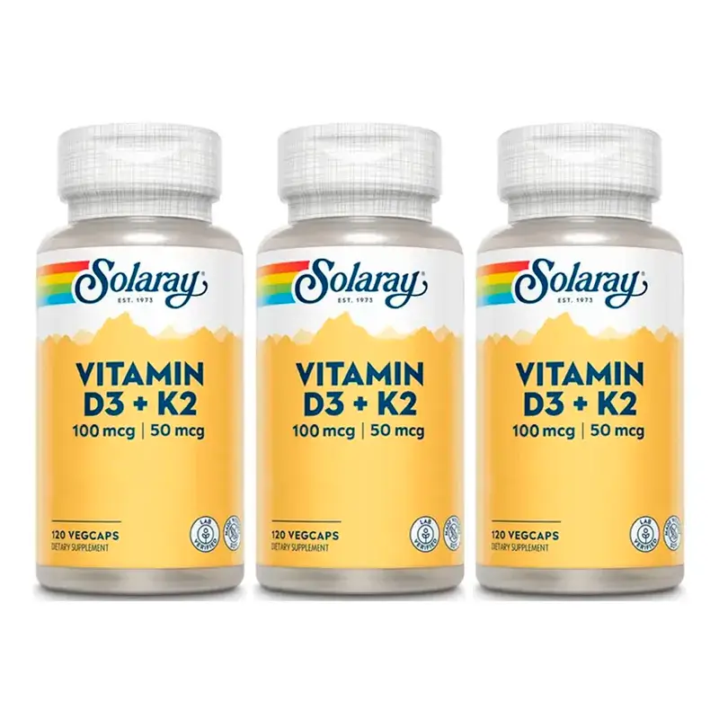 Solaray Vitamina D3 & K2 (Mk7) Pack 3 x 120 Cápsulas