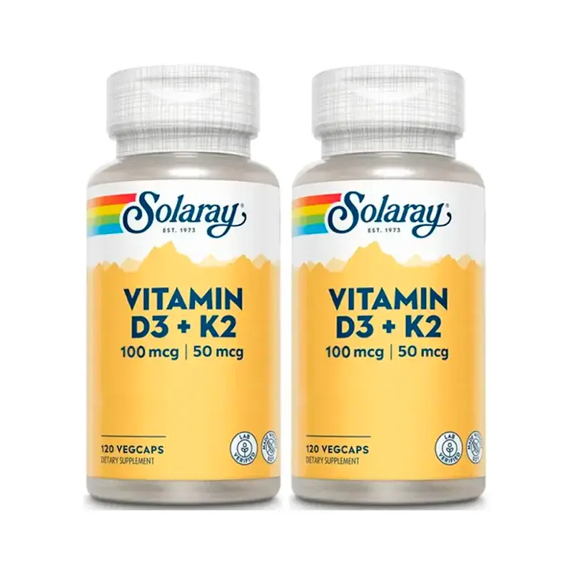 Solaray Vitamina D3 & K2 (Mk7) Pack 2 x 120 Cápsulas