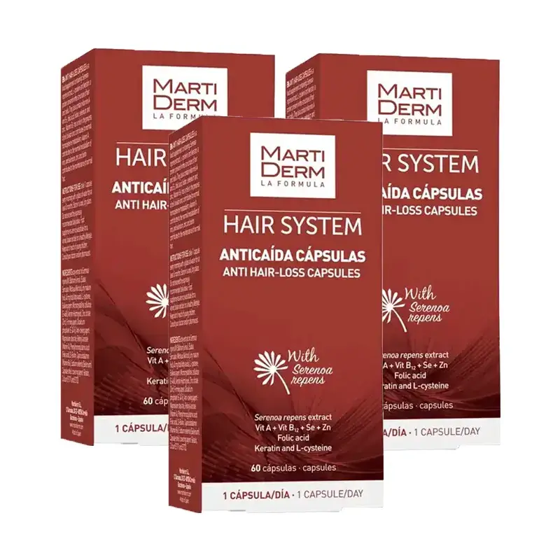 Martiderm Hair System cápsulas Anticaída, Pack 3 x 60 cápsulas