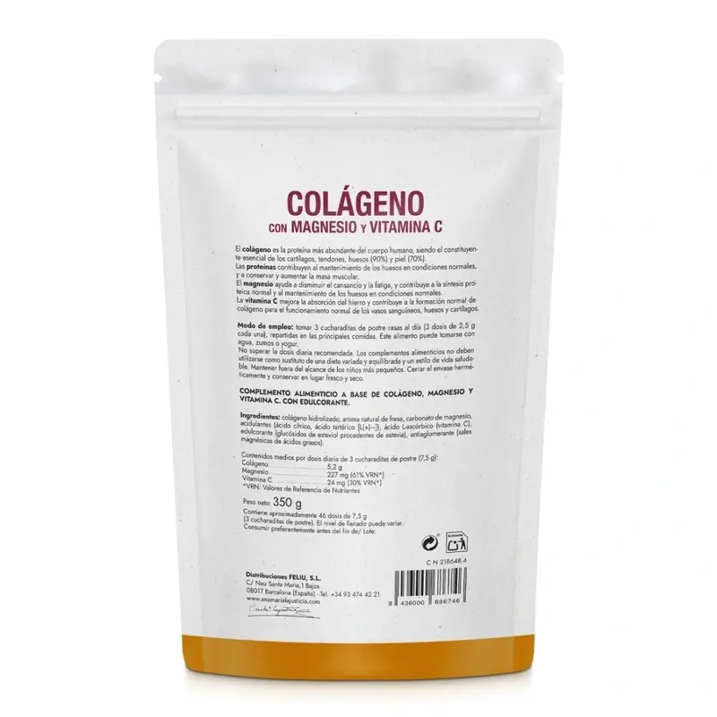 Ana Maria Lajusticia Collagen With Magnesium + Vit.C Strawberry Flavour Powder Doypack, 350 grams