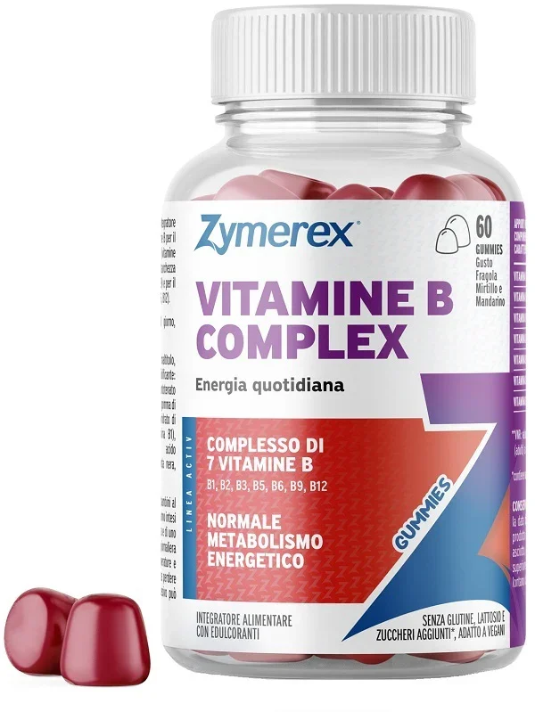 ZYMEREX VITAMINE B COMPLEX 60 GUMMIES GUSTO FRAGOLA MIRTILLO MANDARINO CON EDULCORANTI SENZA ZUCCHERI SENZA GLUTINE SENZA LATTOSIO